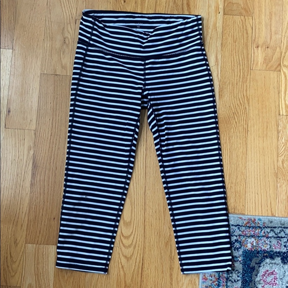 Athleta Black and White Striped Capris